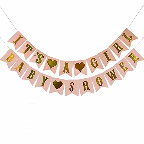 Losuya It's a Girl and Baby Shower Bunting Banner Pink Golden Glitter Letters Baby Shower Party Garland Photo Booth Props Decoration Favor