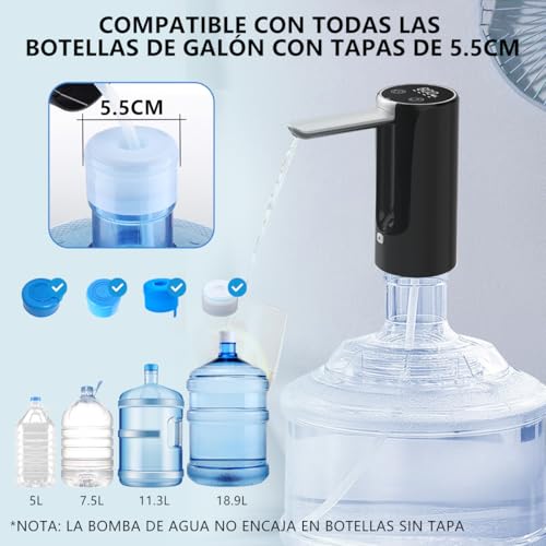 MXHIGO Dispensador de Agua Garrafón Plegable con LED Inteligente y 4 Modos, Bomba de Agua Inalámbrica Recargable Portátil, Despachador de Automático Rápido para Botellas de Galón de 4.5L a 20L