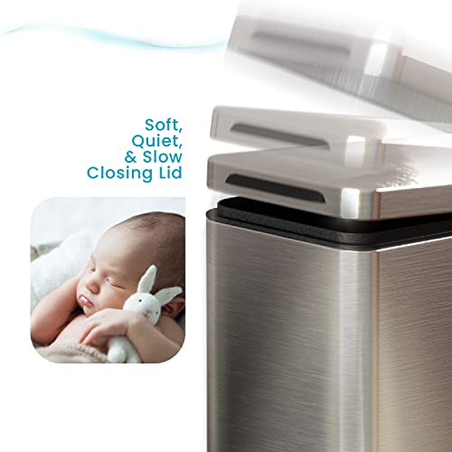 Home Zone Living 12 Gallon Slim Kitchen Trash Can, Stainless Steel