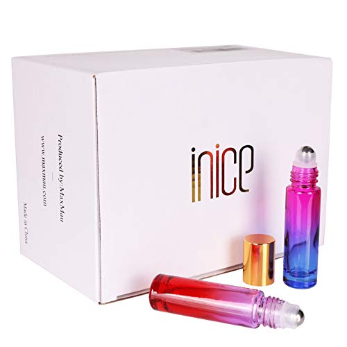INICE 12 10ml THICK Glass Roller Bottles Roll on Bottle Big Stainless Ball Gradient Color for Essential Oils (3 Dropper, 1 Funnel, 1 Extra Roller Ball, 1 Bottle Opener, 12 Labels) - Thumbnail 5