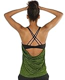 icyzone Yoga Tops Workouts Clothes Activewear Built in Bra Tank Tops for Women(M, Green)