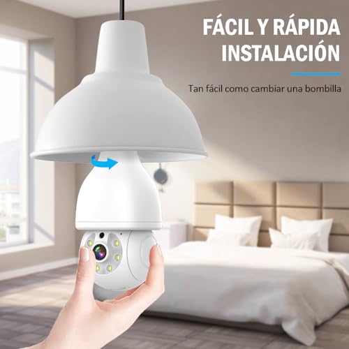 E T EASYTAO | 2PCS Q17 Foco con Camara de Seguridad WiFi, 2MP Camara de Foco 360°, iCSee Tris Home App, Base E27, Visión Nocturna, Audio Bidireccional, Detección de Movimiento, Compatible con Alexa