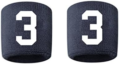#3 Embroidered/Stitched Sweatband Wristband NAVY BLUE Sweat Band w/ WHITE Number (2 Pack)