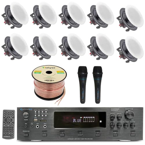 Home Audio System Kit - 6 Channel 6000 W Bluetooth Amplifier w/ 10 Qty of 6.5