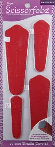 Scissors sheaths by SCISSORFOBZ with ScissorGripper -VALUE PACK-4 sizes- Designer Scissor Covers Holders for embroidery sewing quilting - Quilters sewers gift - Shiny Lipstick Red. S-22