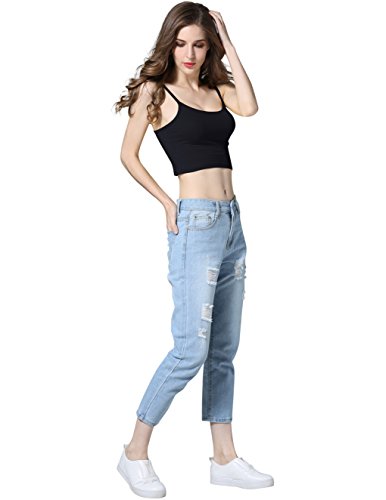 cunlin Crop Top Cami Camisole Summer Women Sexy Slim Sleeveless Spaghetti Strap Tank Top Black S - Thumbnail 2