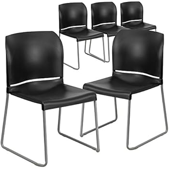 Flash Furniture 5 Pk. HERCULES Series 880 lb. Capacity Black Full Back Contoured Stack Chair with Sled Base