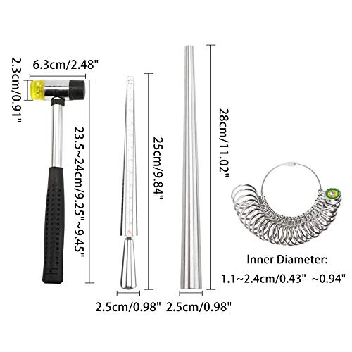 PandaHall Elite Jewelry Tool Stick Mandrel Ring Sizers Hammer 4 Sets a