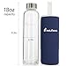 Bonison Stylish Environmental Borosilicate Glass Water Bottle with Colorful Nylon Sleeve (18oz) (Blue)