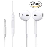 2-PACK Premium Earphones/Earbuds/Headphones with Stereo Mic&Remote Control for iPhone iPad iPod Samsung Galaxy and More Android Smartphones Compatible With 3.5 mm Headphone WHITE