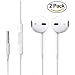 2-PACK Premium Earphones/Earbuds/Headphones with Stereo Mic&Remote Control for iPhone iPad iPod Samsung Galaxy and More Android Smartphones Compatible With 3.5 mm Headphone WHITE