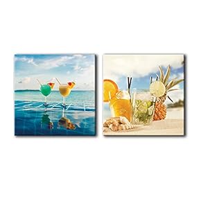 Canvas Wall Art Wine & Fruits Painting Artwork for Home Prints Framed - 12"x12" x 2 Panels