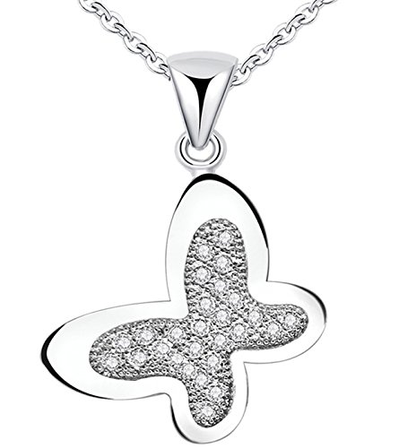 Butterfly Pendant Necklace Platinum Plated Zircon