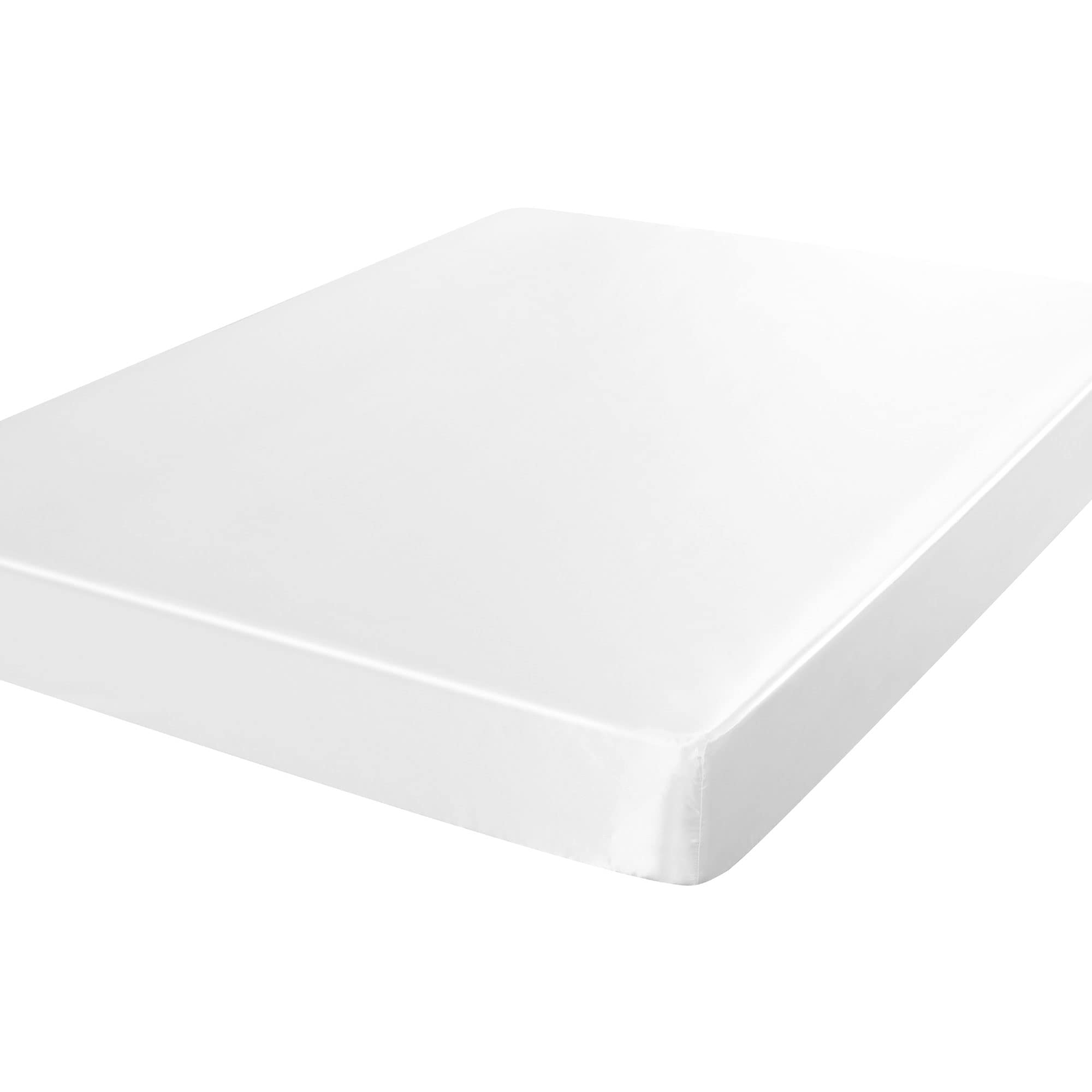 sourcing map Satin Fitted Sheet, Solid Silky 12" Deep Pocket Bed Sheet, Soft and Breathable Satin Bed Fitted Sheet Pearl White Double (138 x 190cm)