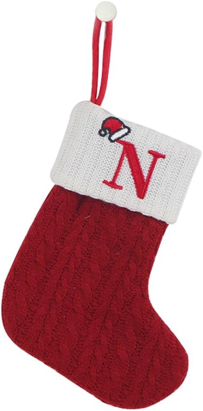 Stockings & Holders - CRSMHLPK 7 inch Mini Initial Christmas Stocking Monogram Embroidered Christmas Stocking red,White,Green Knit Mini Stocking Christmas Decorations N-Red-C06