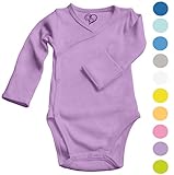 Boys Girls Baby Onesie made with Organic Cotton - Long Sleeve Kimono Style with Side Snaps Bodysuit and Gloved Sleeve - Purple 3M