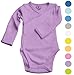 Boys Girls Baby Bodysuit made with Organic Cotton - Long Sleeve Kimono Style with Side Snaps Bodysuit and Gloved Sleeve - Purple 3M