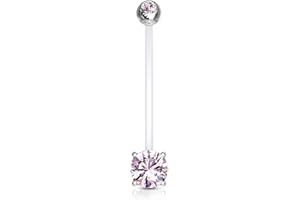 Double Jeweled Prong Set Round CZ Crystal Pregnancy Maternity Bioflex Belly Button Navel Ring