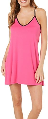 Linea Donatella Womens Solid Crochet Back Chemise Nightgown Large Bright Pink/Black