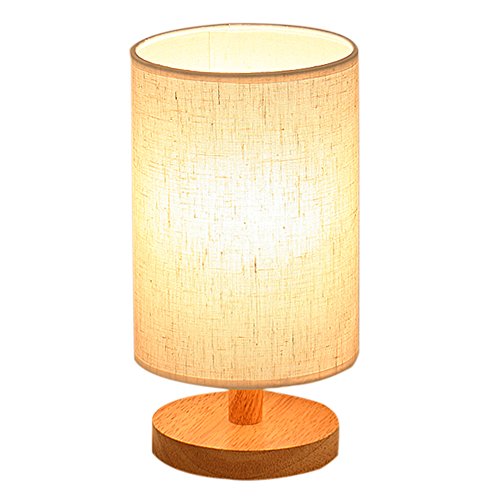 Wood Table Lamp, HQOON Bedside Table Lamps for Bedroom, Living Room,LED Night Stand Lights with Fabric Linen Shades,Modern Japanese Square Desk Lamp, Warm White Lighting Bulb E27 (Included)