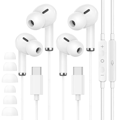 2 Pack Headphones with Cable USB C for iPhone 17 16 15 Pro Max, Headphones USB C with Microphone In-Ear Cable Headphones USB Type C for Samsung Galaxy S24 S23 Ultra S22 S21 S20 A53 A54, Google Pixel 9