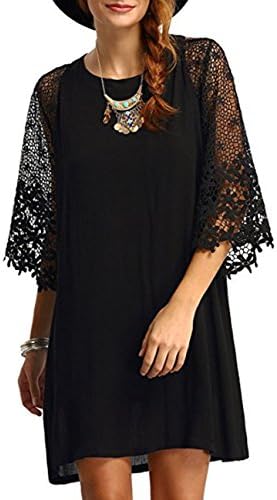 WonLife Women's Lace Patchwork Casual Mini Chiffon Dress Crochet Tunic Dress