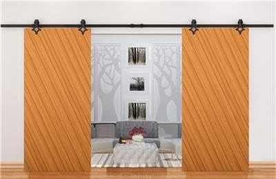 6FTX2 SET 12FT Black Antique American Country Barn Wood Steel Sliding Double Door Hardware