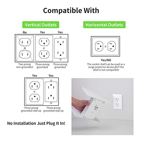 Shelf Socket - 8 Port Wall Outlet, 6 Electrical Outlet, 2 USB Charging Ports, Electrical Multi Outlet Surge Protector with Holder for Bathroom Office Home Kitchen