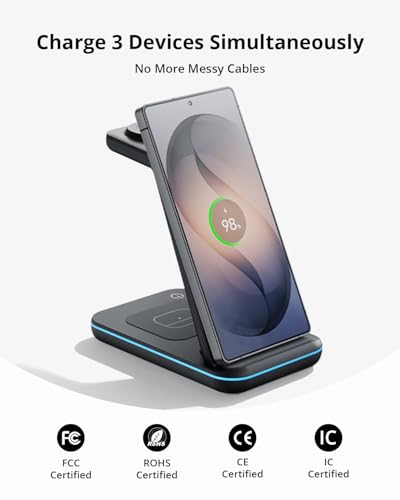 JoyGeek Wireless Charger for Samsung&Android: 3 in 1 Charging Station for S26/S25/S24/S23/S22/S21/S20/Note20/Z Fold&Flip, Galaxy Watch8/7/6/5/4/3/Active2/1, Buds 3 Pro