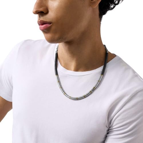 Colar de corrente em aço inoxidável bicolor masculino com fecho de lagosta, prata pastel