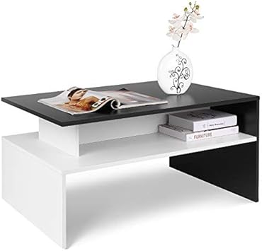 Amazon De Homfa Couchtisch Wohnzimmertisch Beistelltisch Holztisch Kaffeetisch Holz 90x50x43cm Schwarz Weiss