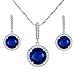 EVER FAITH 925 Sterling Silver CZ Gorgeous Round Cut Pendant Necklace Earrings Set Sapphire Color