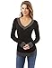 PattBoutik Women V Neck Long Sleeve Curve Hem Sweater (Black and Gray Medium)
