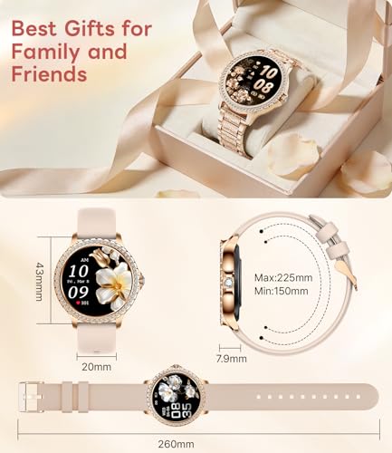 Women's Smart Watch with Diamonds, 1.32 Inch Smartwatch Women with Bluetooth Calls, Heart Rate/Sleep Monitor, 500 + Dials, IP68, 110+ Sports Modes for Android and iOS, Rose Gold