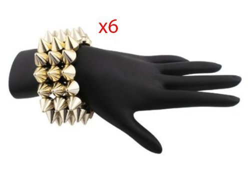 2 Pieces of Gold 3 Row Spike Style Stretch Bracelet