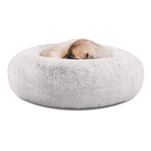 SAVFOX Plush Calming Dog Beds, Donut Dog Bed for Small Dogs, Medium