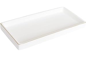 HANKOR 10 x 5 Ceramic Bathroom Tray for Countertop, Decorative Vanity Tray for Dresser Tops, Small Rectangular Trays for Perfume, Candle, Jewelry, Cosmetics (White)