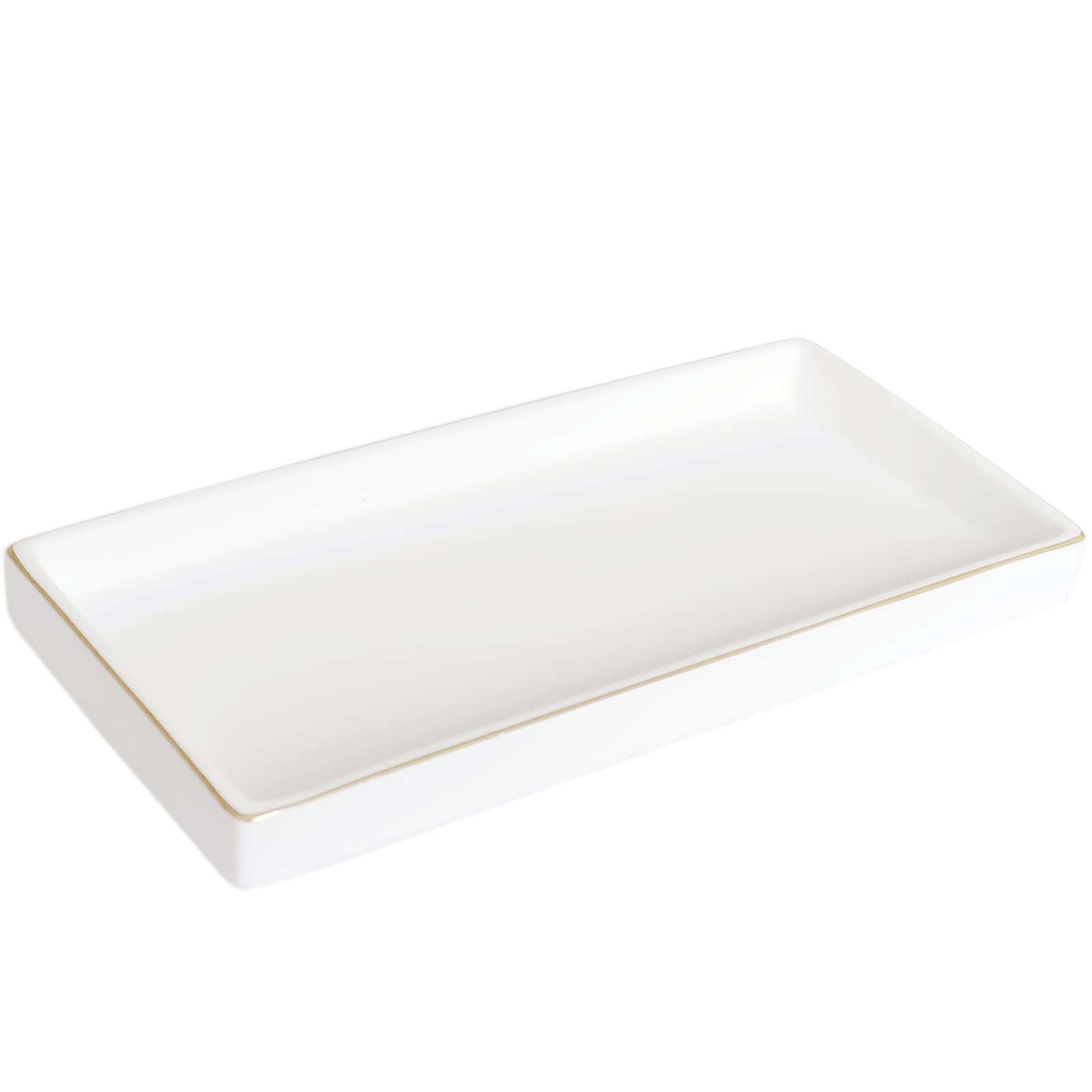Photo 1 of 10 x 5 Ceramic Bathroom Tray for Countertop, Decorative Vanity Tray for Dresser Tops, Small Rectangular Trays for Perfume, Candle, Jewelry, Cosmetics (White)