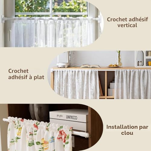 2 Pack Extendable Curtain Rod with Adhesive Hooks for Window Kitchen DIY Projects 40-70cm