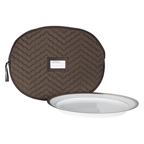 6 Pieces of Fine China Dinnerware Accessory Storage Set - Deluxe Quilted Plush Microfiber - Contents Label Window - Protect Your Valuable China Dishes from Dings, Scratches and Cracks - Brown