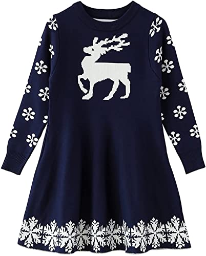 Cutiego Girl Long Sleeve Knit Sweater Dress Toddler Christmas Dress Reindeer Unicorn Xmas Gifts Winter Knit Sweater Dresses…
