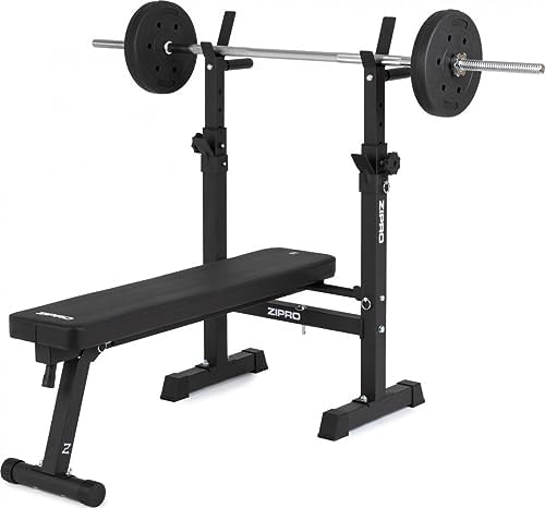 Banco de musculación para press de banca banco plano con soporte para barra regulable banco fitness plegable con asas para flexiones carga máxima 230 kg para home gym