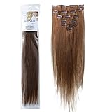 Emosa 100% Straight Remy Human Hair Clips In Extensions Chestnut Brown 7 Piece Set (15'' 7Pcs, #6)