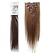 Emosa 100% Straight Remy Human Hair Clips In Extensions Chestnut Brown 7 Piece Set (15'' 7Pcs, #6)