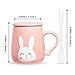 Angelice Home Pink Bunny Coffee Mug 13 Oz, Cute Rabbit Coffee Mug Cup with Lid and Ceramic Spoon for Coffee Tea Milk