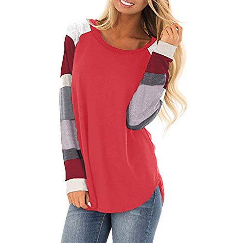 2018 New!!Ladies Loose Tunic Sweatshirt,Women Casual Block Long Sleeve Pullover Tops (M, Red)