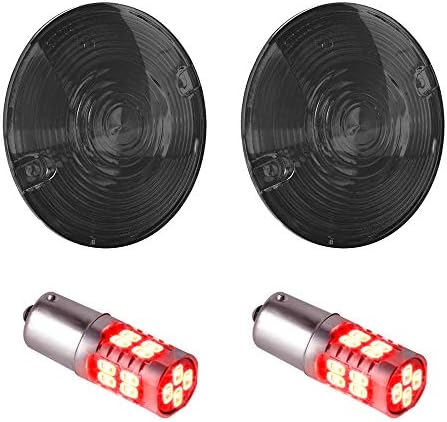 NTHREEAUTO Smoked Rear Turn Signals Amber LED Lights 1156 3-1/4" Compatible with Harley Electra Glide Road King Heritage Softail