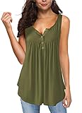 MIROL Womens Fall Sleeveless Long Sleeve V Neck Solid Color Casual Swing Flowy Tank Tops with Buttons