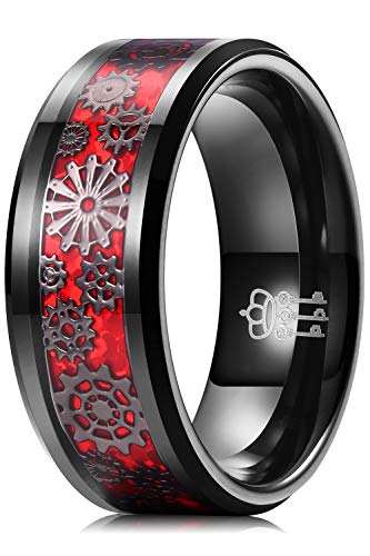 JOYERÍA DE TRES LLAVES 8mm 4mm Anillos de tungsteno únicos con incrustación de pegatina de ópalo rojo imitado para hombres y mujeres