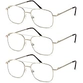 Calabria 8151 3 Pack Pilot Metal Reading Glasses +2.00 Gold Men Women Designer Classic Trendy Readers Stylish Chic Eyeglass